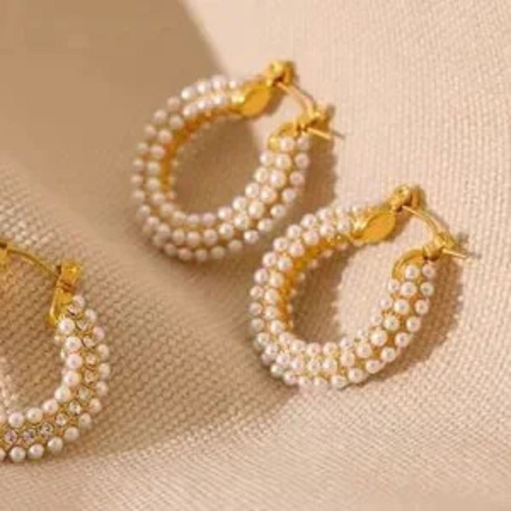 Baroque Gold Pearl Hoop Earrings Designer-Inspired Glamour Statement Hoops